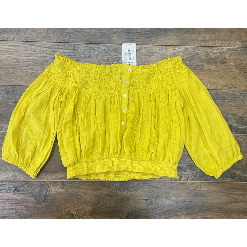 Free People We The Free Honey Yellow Smocked Off The Shoulder Cotton Blouse S